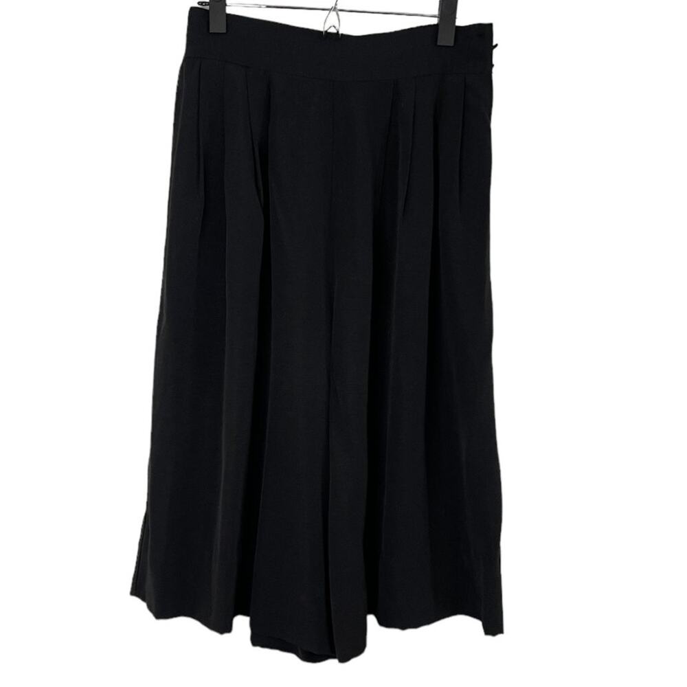 Women's vintage black elastic waist with front pleats culottes  - 12